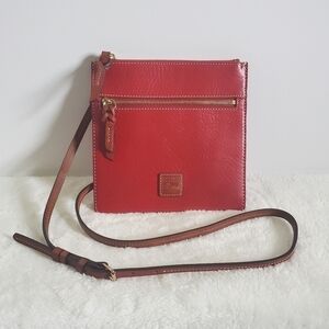 Dooney & Bourke Deep Red Leather Slim Square Messenger Crossbody Bag Purse